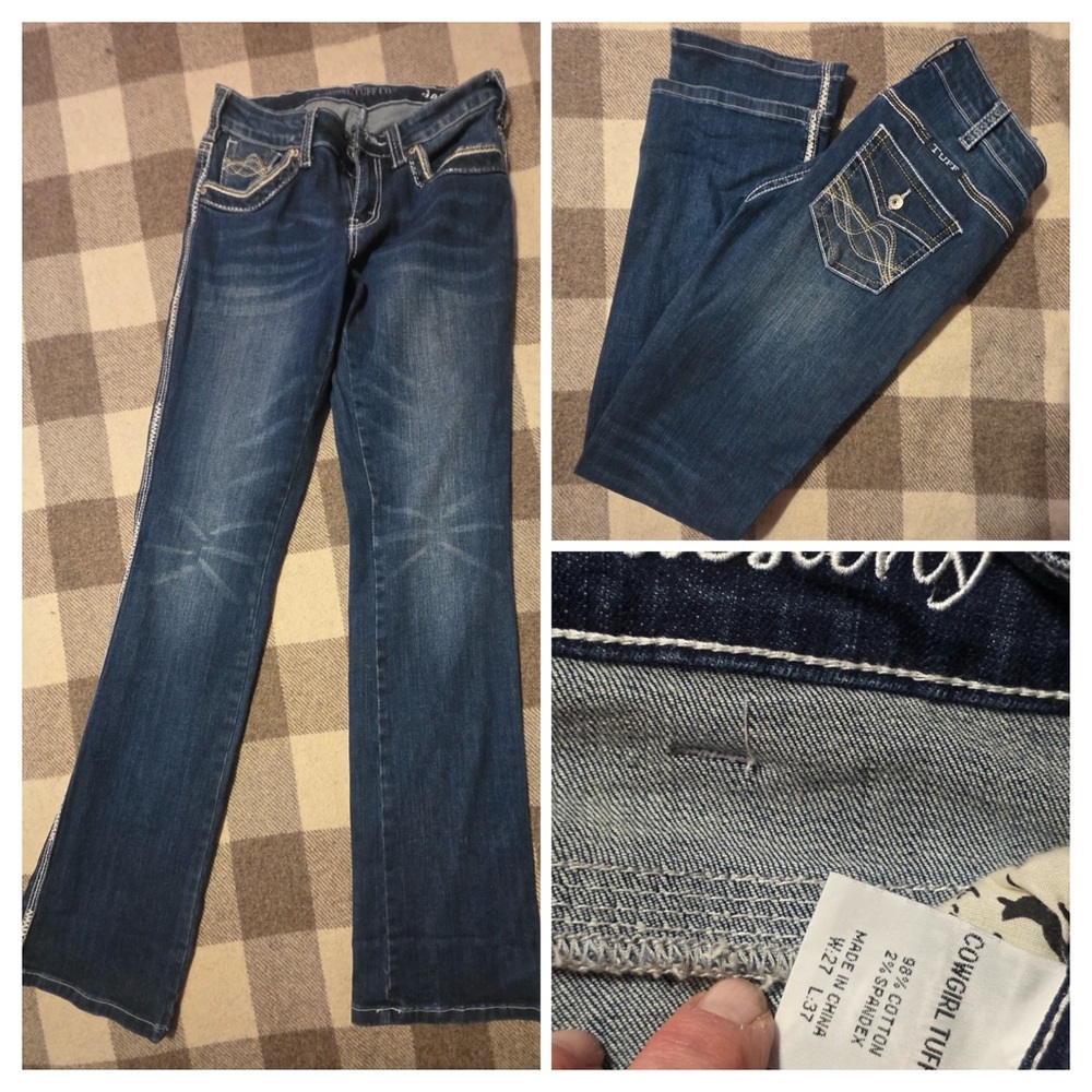 Cowgirl Tuff Dark Blue Boot Cut Jeans 27x37